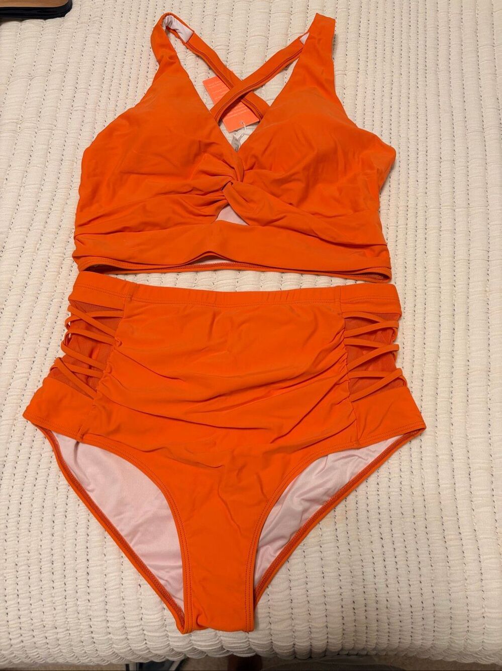 YONIQUE NWT 14W Neon Orange Twist Front High Waist Bikini Swimsuit